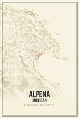 Retro US city map of Alpena, Michigan. Vintage street map.