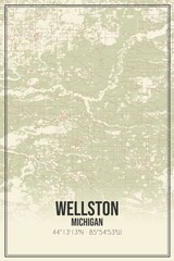 Retro US city map of Wellston, Michigan. Vintage street map.