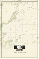 Retro US city map of Herron, Michigan. Vintage street map.
