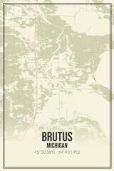 Retro US city map of Brutus, Michigan. Vintage street map.