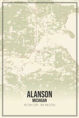 Retro US city map of Alanson, Michigan. Vintage street map.