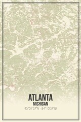 Retro US city map of Atlanta, Michigan. Vintage street map.