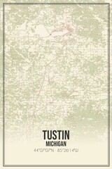 Retro US city map of Tustin, Michigan. Vintage street map.