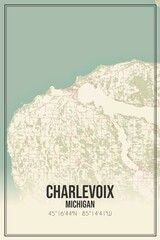 Retro US city map of Charlevoix, Michigan. Vintage street map.