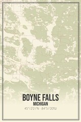 Retro US city map of Boyne Falls, Michigan. Vintage street map.