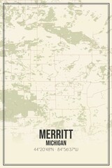 Retro US city map of Merritt, Michigan. Vintage street map.