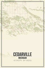 Retro US city map of Cedarville, Michigan. Vintage street map.