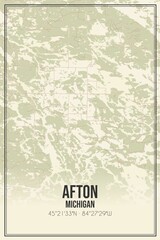 Retro US city map of Afton, Michigan. Vintage street map.