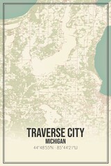 Retro US city map of Traverse City, Michigan. Vintage street map.