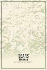 Retro US city map of Sears, Michigan. Vintage street map.