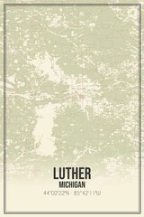 Retro US city map of Luther, Michigan. Vintage street map.