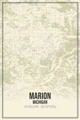 Retro US city map of Marion, Michigan. Vintage street map.