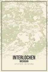 Retro US city map of Interlochen, Michigan. Vintage street map.