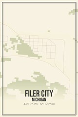 Retro US city map of Filer City, Michigan. Vintage street map.