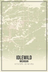 Retro US city map of Idlewild, Michigan. Vintage street map.