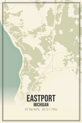 Retro US city map of Eastport, Michigan. Vintage street map.