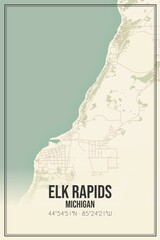 Retro US city map of Elk Rapids, Michigan. Vintage street map.