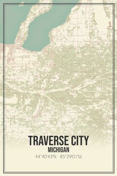 Retro US city map of Traverse City, Michigan. Vintage street map.