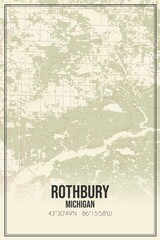 Retro US city map of Rothbury, Michigan. Vintage street map.