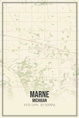 Retro US city map of Marne, Michigan. Vintage street map.