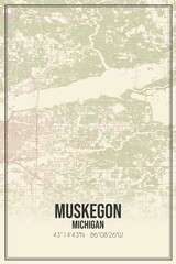 Retro US city map of Muskegon, Michigan. Vintage street map.
