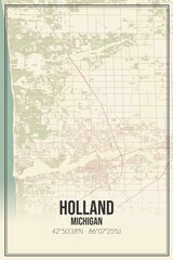 Retro US city map of Holland, Michigan. Vintage street map.