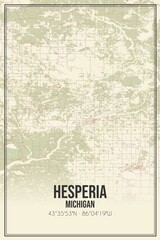 Retro US city map of Hesperia, Michigan. Vintage street map.