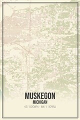 Retro US city map of Muskegon, Michigan. Vintage street map.