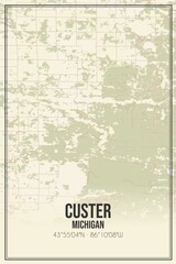 Retro US city map of Custer, Michigan. Vintage street map.