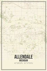 Retro US city map of Allendale, Michigan. Vintage street map.