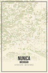 Retro US city map of Nunica, Michigan. Vintage street map.