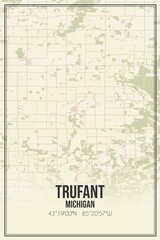 Retro US city map of Trufant, Michigan. Vintage street map.
