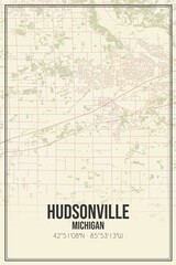 Retro US city map of Hudsonville, Michigan. Vintage street map.