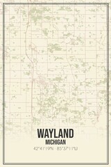 Retro US city map of Wayland, Michigan. Vintage street map.