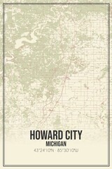 Retro US city map of Howard City, Michigan. Vintage street map.