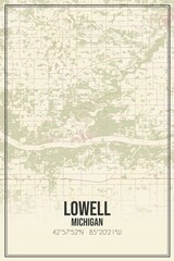 Retro US city map of Lowell, Michigan. Vintage street map.