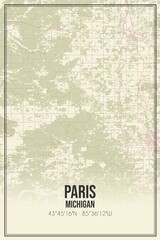 Retro US city map of Paris, Michigan. Vintage street map.