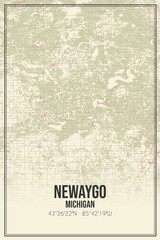 Retro US city map of Newaygo, Michigan. Vintage street map.
