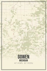 Retro US city map of Gowen, Michigan. Vintage street map.