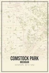 Retro US city map of Comstock Park, Michigan. Vintage street map.