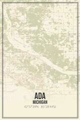 Retro US city map of Ada, Michigan. Vintage street map.
