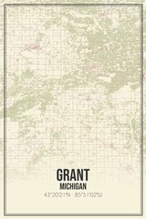 Retro US city map of Grant, Michigan. Vintage street map.
