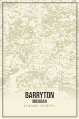 Retro US city map of Barryton, Michigan. Vintage street map.
