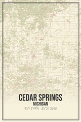 Retro US city map of Cedar Springs, Michigan. Vintage street map.
