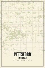 Retro US city map of Pittsford, Michigan. Vintage street map.