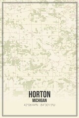 Retro US city map of Horton, Michigan. Vintage street map.
