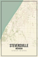 Retro US city map of Stevensville, Michigan. Vintage street map.