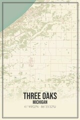 Retro US city map of Three Oaks, Michigan. Vintage street map.