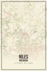 Retro US city map of Niles, Michigan. Vintage street map.