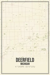 Retro US city map of Deerfield, Michigan. Vintage street map.